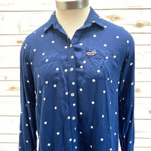 HOLLISTER Women Long Sleeve Collar Button Down Polka-Dots Shirt Size Extra Small